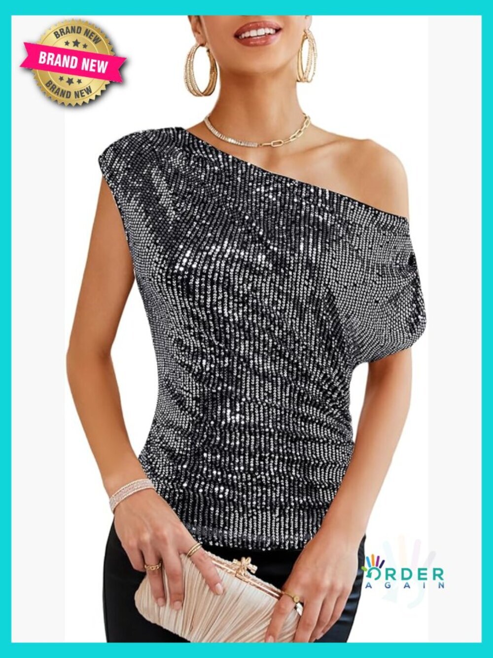 One Shoulder Sequin Sparkly Top Ruched Asymmetrical Glitter Tops Slimming